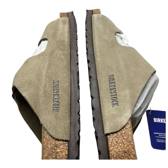 Birkenstock Arizona Mens 9 Taupe Suede Soft Footbed Sandals Narrow Fit NWB main image 6
